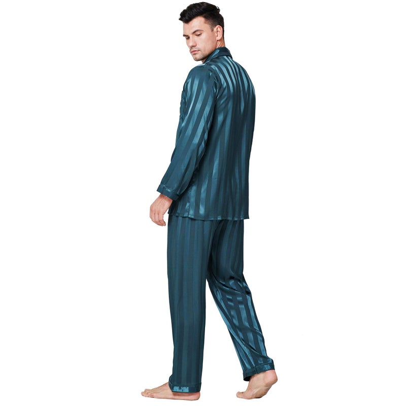 Lonxu Mens Satin Pajamas Set Green XL - Image 4